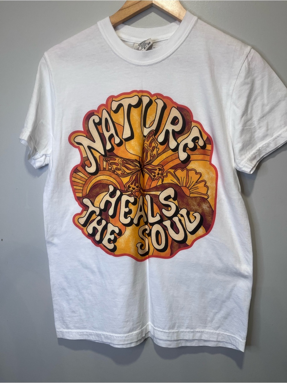 Comfort Colors White Crewneck Tee - Nature Heals the Soul Butterfly 100% Cotton